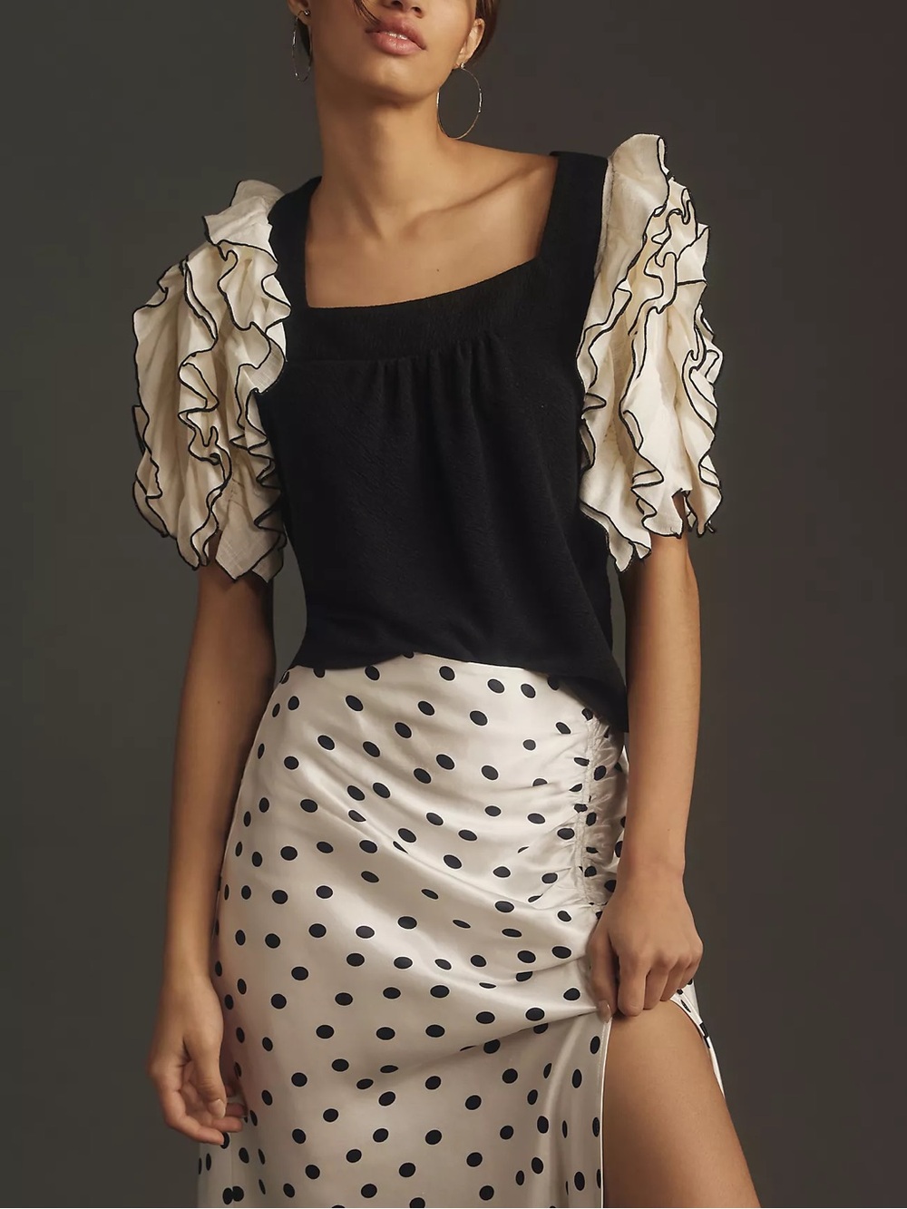 Anthropologie Sunday in Brooklyn Square-Neck Ruffle-Sleeve Babydoll Top